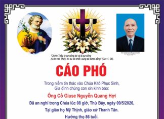 Cáo phó: Ông cố Giuse Nguyễn Quang Hợi (Thân phụ của Lm. Giuse Nguyễn Quang Minh)