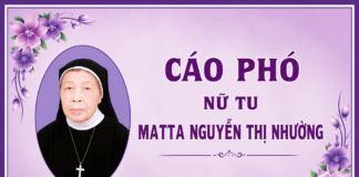 Cáo phó: Nữ tu Matta Nguyễn Thị Nhường (Hội dòng Mến Thánh Giá Vinh)