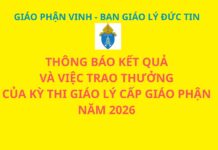 Ban Giáo lý Đức tin – GP. Vinh: Thông báo kết quả và việc trao thưởng của kỳ thi giáo lý cấp giáo phận năm 2026