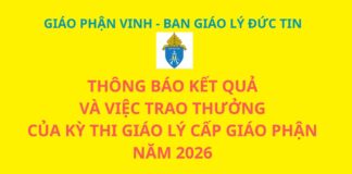Ban Giáo lý Đức tin – GP. Vinh: Thông báo kết quả và việc trao thưởng của kỳ thi giáo lý cấp giáo phận năm 2026