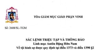 Tòa Giám mục GP. Vinh: Sắc lệnh triệu tập và thông báo với Linh mục Antôn Đặng Hữu Nam