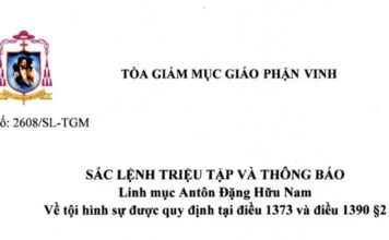 Tòa Giám mục GP. Vinh: Sắc lệnh triệu tập và thông báo với Linh mục Antôn Đặng Hữu Nam