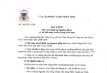 Tòa Giám mục GP. Vinh: Sắc lệnh mở vụ án hình sự ngoại tư pháp xét xử linh mục Antôn Đặng Hữu Nam